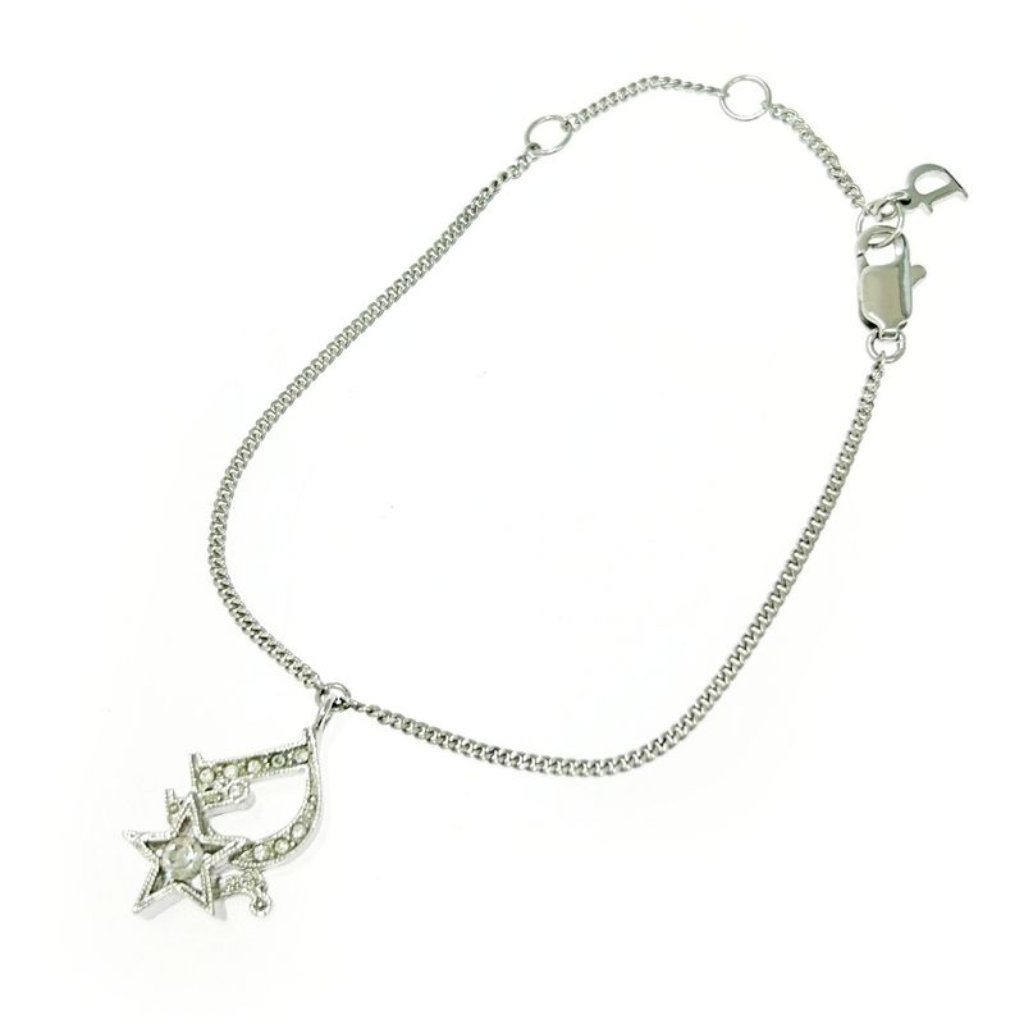 Christian Dior Rhinestone Logo Star Bracelet Silver Bracelet